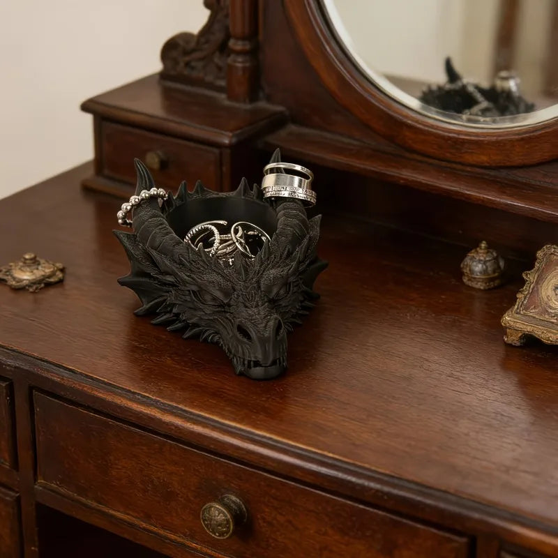 Cool Gothic Dragon Head Desktop Decor, Dark Series Jewelry Storage Organizer, Home Ornament