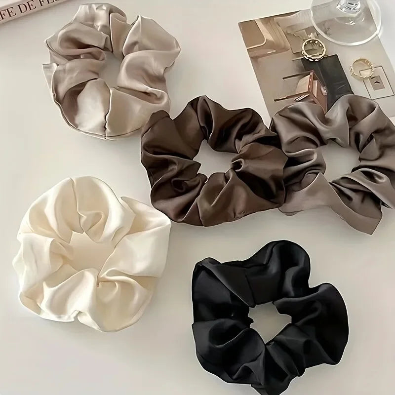 5pcs/Set Woman Elegant Hair Band Solid Color Large Scrunchie Hair Ties Daily Simple Ponytail Holder Girls Hair Accessories - 