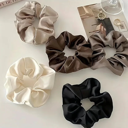5pcs/Set Woman Elegant Hair Band Solid Color Large Scrunchie Hair Ties Daily Simple Ponytail Holder Girls Hair Accessories - 