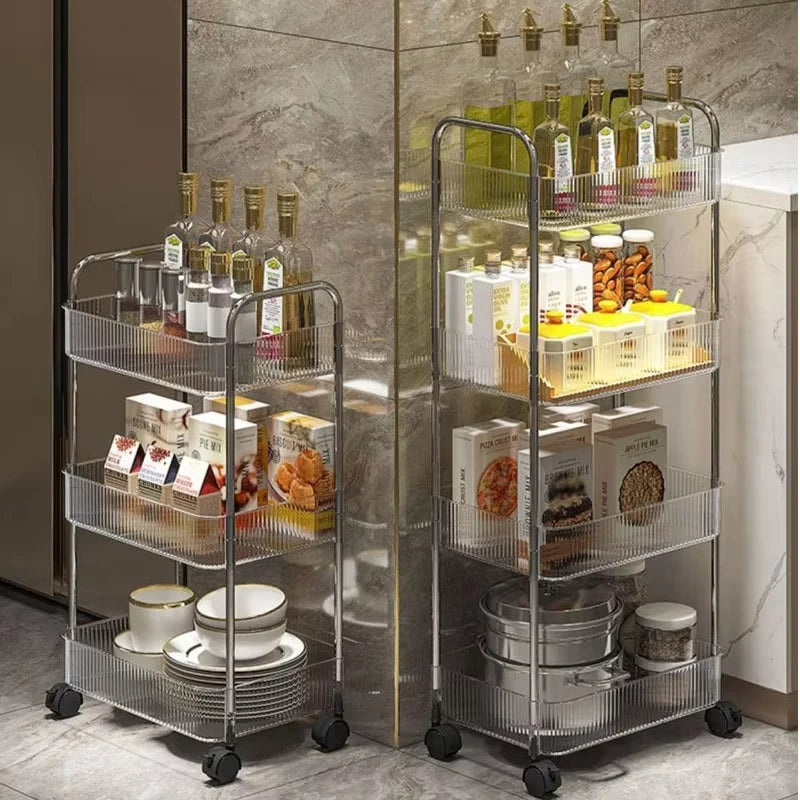 Mobile Shelf with Wheel Multi-Layers Storage Rack Home Trolley for Snacks Cosmetic Sundries Organizer 2/3/4 Tiers Rolling Car