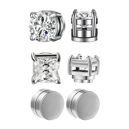 1/3Pairs 6MM Crystal Magnetic No-Pierce Stainless Steel Stud Earrings for Men Punk Zircon Magnet Earrings Non Piercing Jewelr