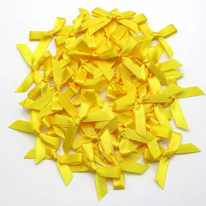 4x4cm Colourful Bows Small Size Polyester Satin Ribbon Bow Flower DIY Craft Decoration - YELLOW / 50pcs
