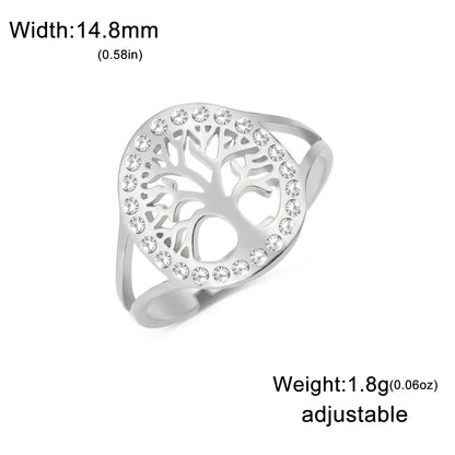Skyrim Tree of Life Clear Zircon Round Ring Stainless Steel Gold Color Adjustable Women Finger Rings Amulet Jewelry - SILVER