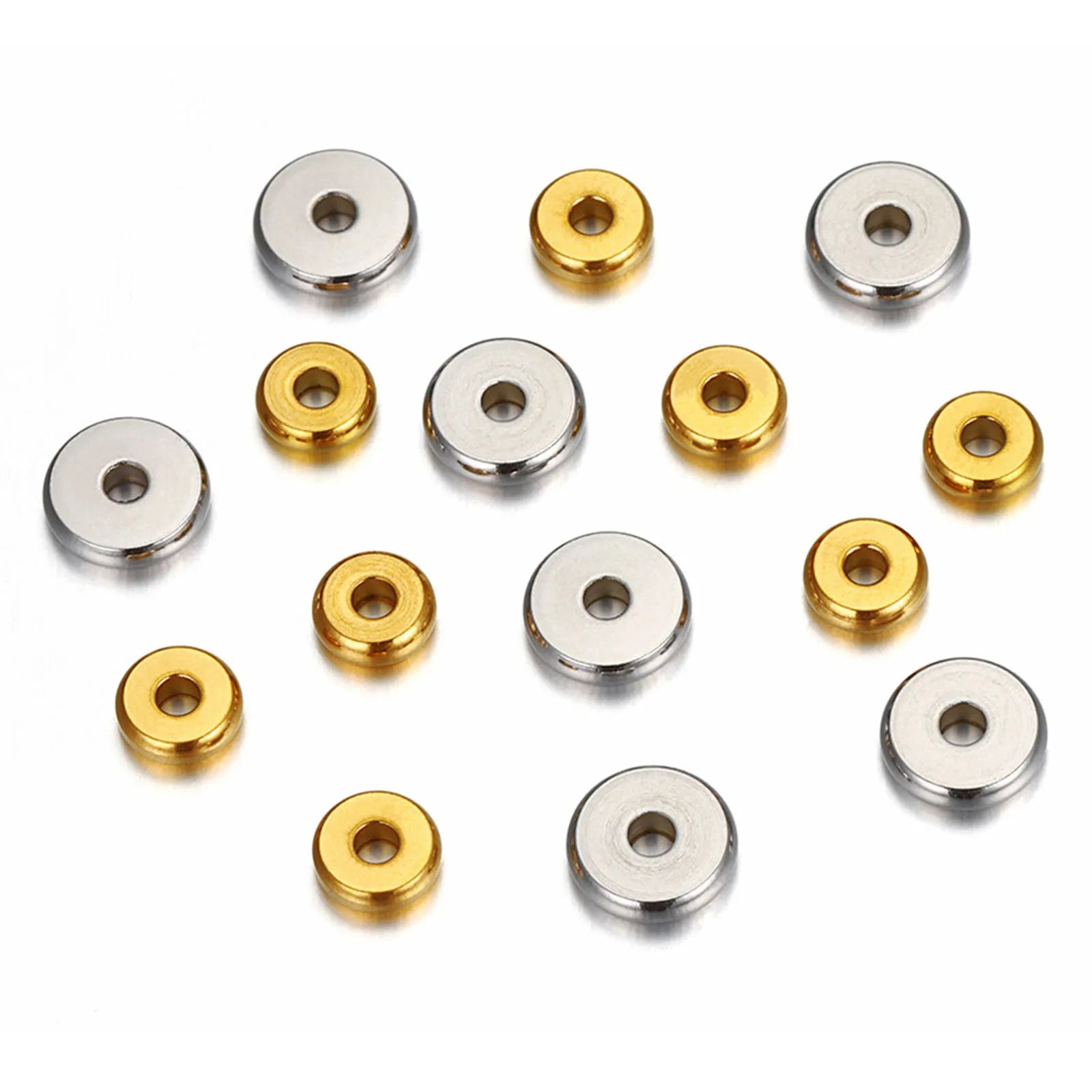 20/50PCs 304 Stainless Steel Flat Round Spacer Beads Separators Beads For Jewelry Making Metal Gold/Silver Color Diy Accessor