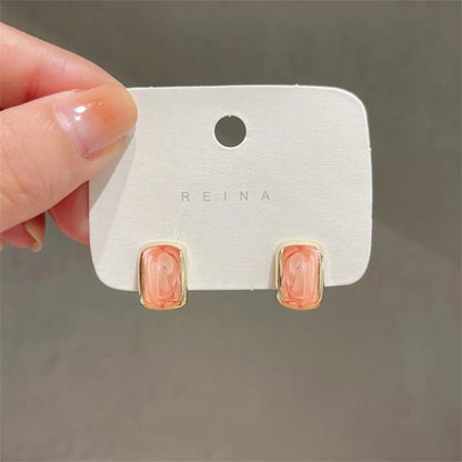 Trend Chic Enamel C-shaped Women's Stud Earrings Red Green Pink Color Small Earrings for Girls aretes de mujer 2025 new in - 