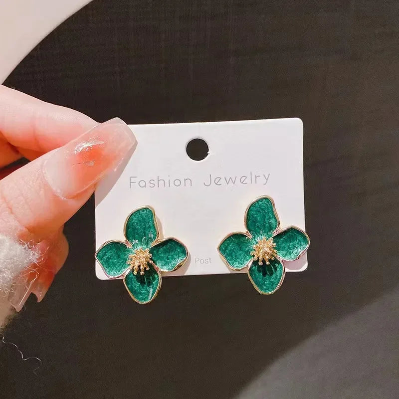 New Fashion Sweet Design Spring/Summer Blue Pink Enamel Flower Light Luxury High End Earrings Party Gifts for Women Jewelry -