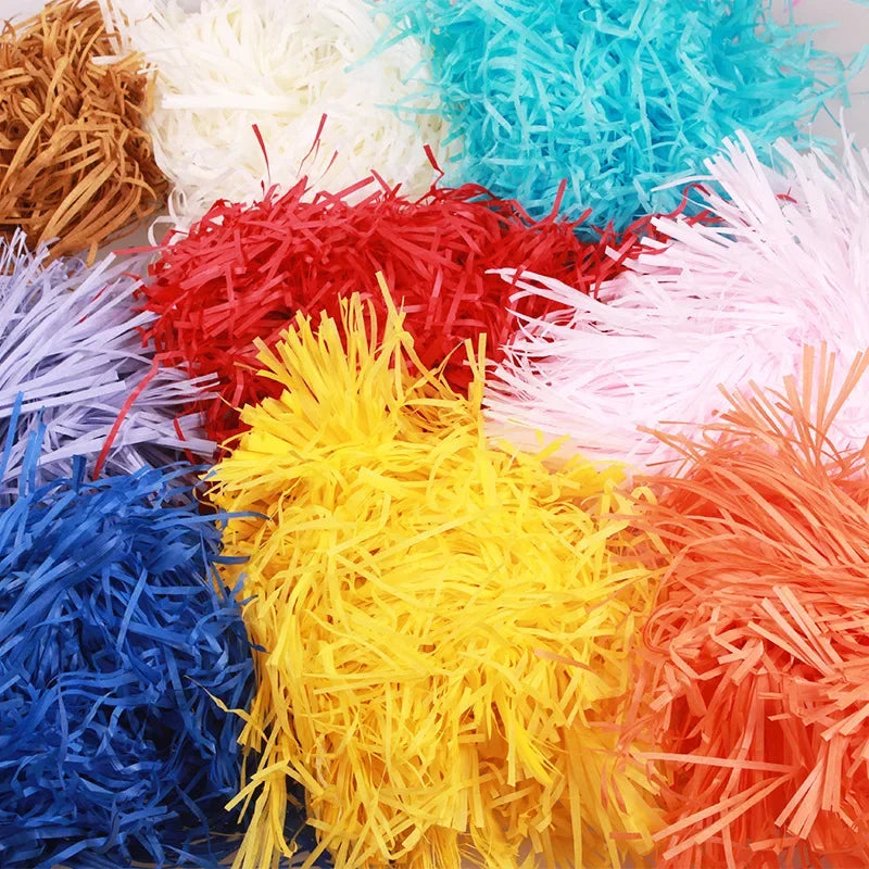 100-20g Multicolored Raffia Paper Shreds & Strands Shredded Crinkle Confetti For DIY Gift Box Wrapping & Basket Filling