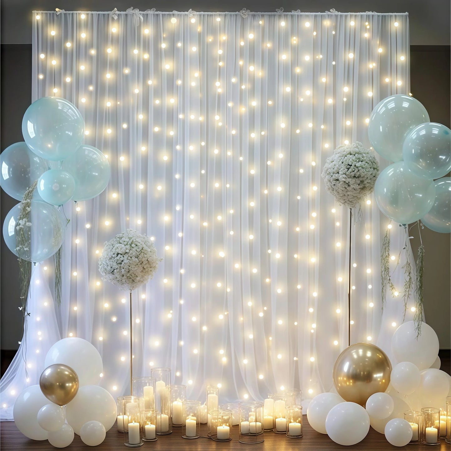 3*3m Tulle Backdrop Curtains, Optional Curtains Light, Decoration for Home Wedding Birthday Party Christmas Photography Backd