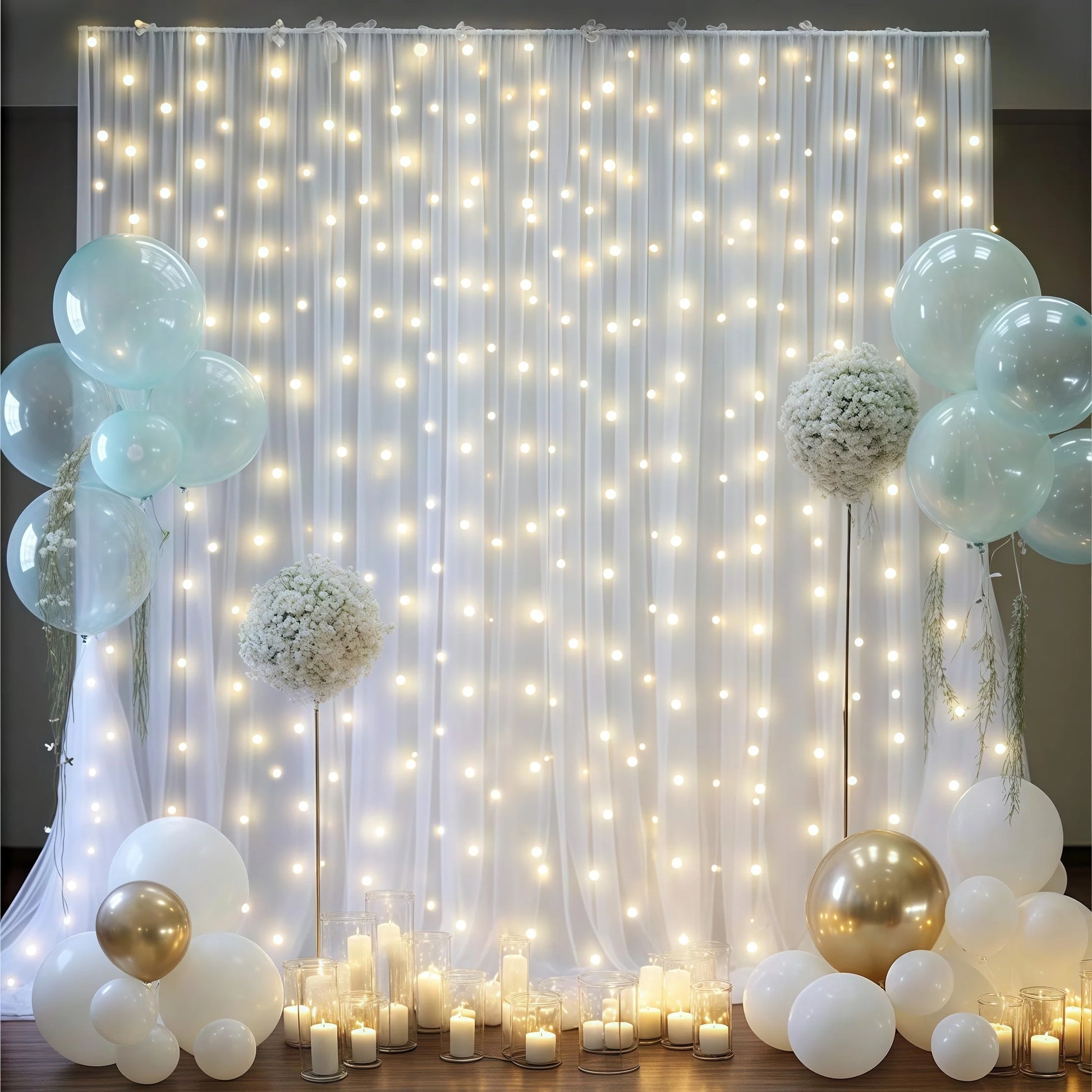 3*3m Tulle Backdrop Curtains, Optional Curtains Light, Decoration for Home Wedding Birthday Party Christmas Photography Backd