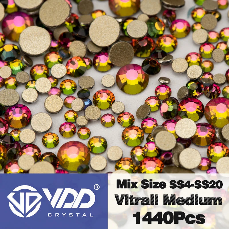 VDD SS4-SS20 Mix Size Clear Crystal Non-Hotfix Gold FlatBack Rhinestones Decorations DIY Glitter Stones 3D Nail Art Accessori