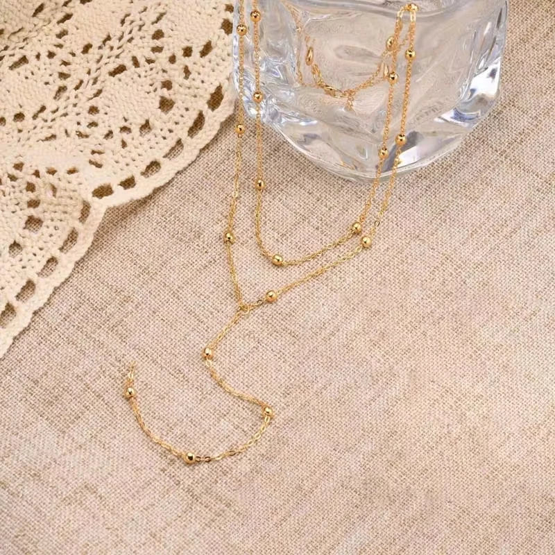 Stainless Steel Lariat Necklace Gold Plated, Dainty Long Necklace Laryered Necklaces For Women Girls, Y Shape Drop Pendant