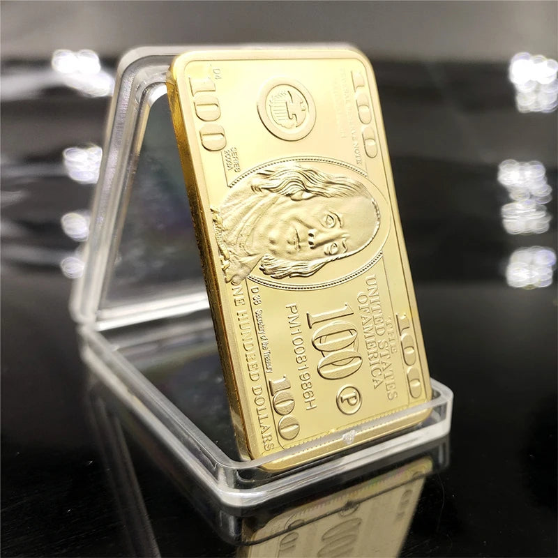 1pcs USA 100 Dollar Bullion 24k Gold Bar American Metal Coin Golden Bars USD With Gif