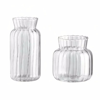 Transparent Glass Vases Hydroponic Plants Flower Arrangement Bottle Mini Retro Striped Vase Home Room Dinner Table Decor ﻿ - 