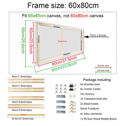 30x40 40x50 50x70 60x90 Canvas Frame Wooden Frames Wooden Photo Oil Painting Canvas Diamond Painting Frames Canvas Wood Wall
