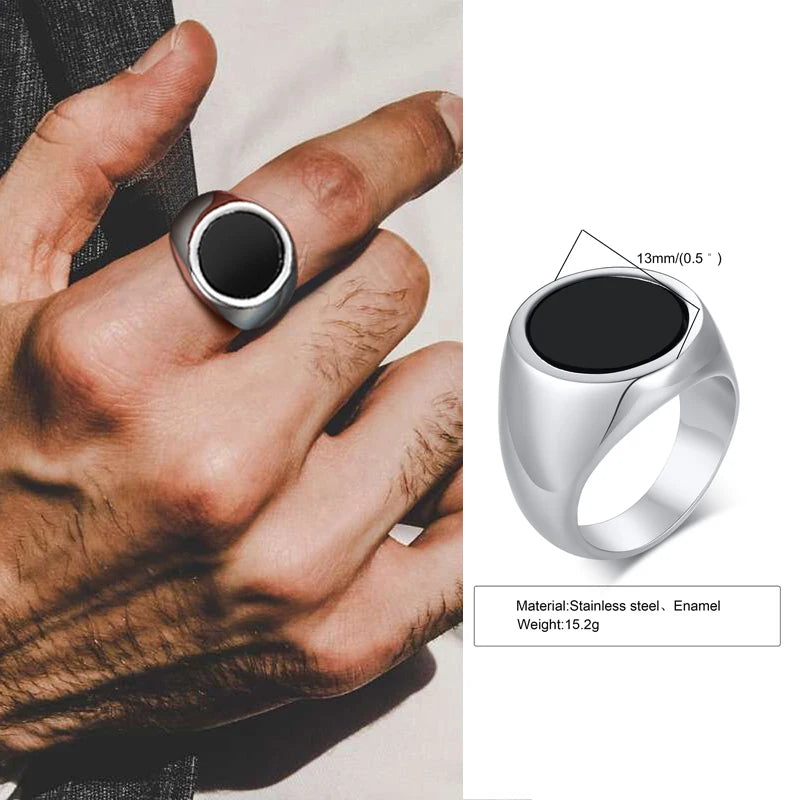 Punk Vintage Ethnic Rings for Men, Retro Viking Knot Rune Finger Band, Black Geometric Square Stone Signet Ring Jewelry - RC-