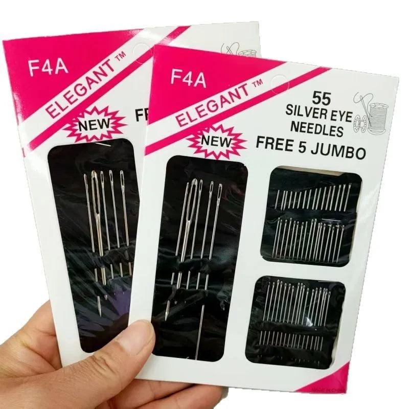 55 Pieces Stainless Steel Big Eye Hand Sewing Needles Set with Different Sizes for Sewing Needlework Embroidery Stitching Nee