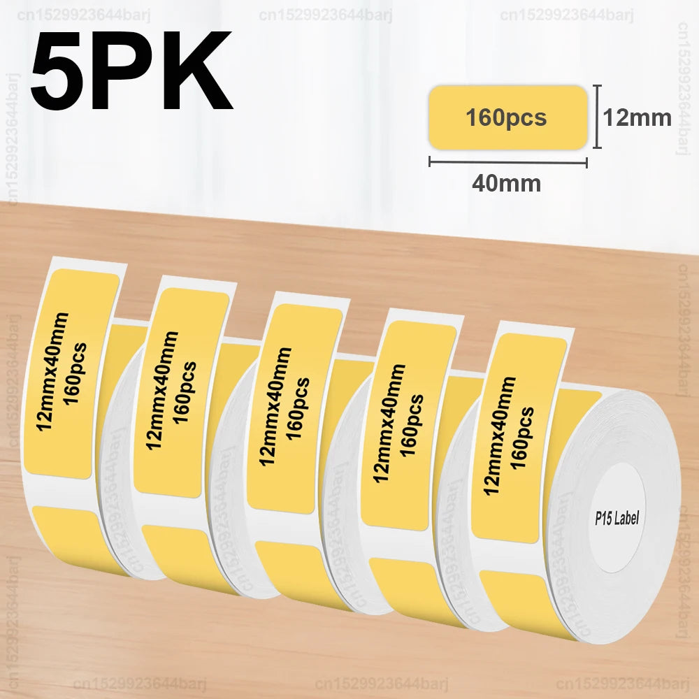 2/5/10Rolls P15 Thermal Label Sticker for Phomemo D30 Q30 Marklife P15 P12 DELI Q2 Label Maker White 12x40mm 15x30mm Label Ta
