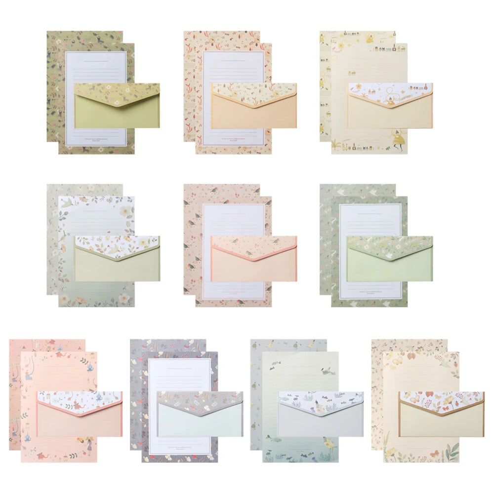 6Pcs Differrent Design Writing Paper With 3Pcs Envelopes Cartoon Pattern Vintage Floral Letter Stationery School Office Suppl