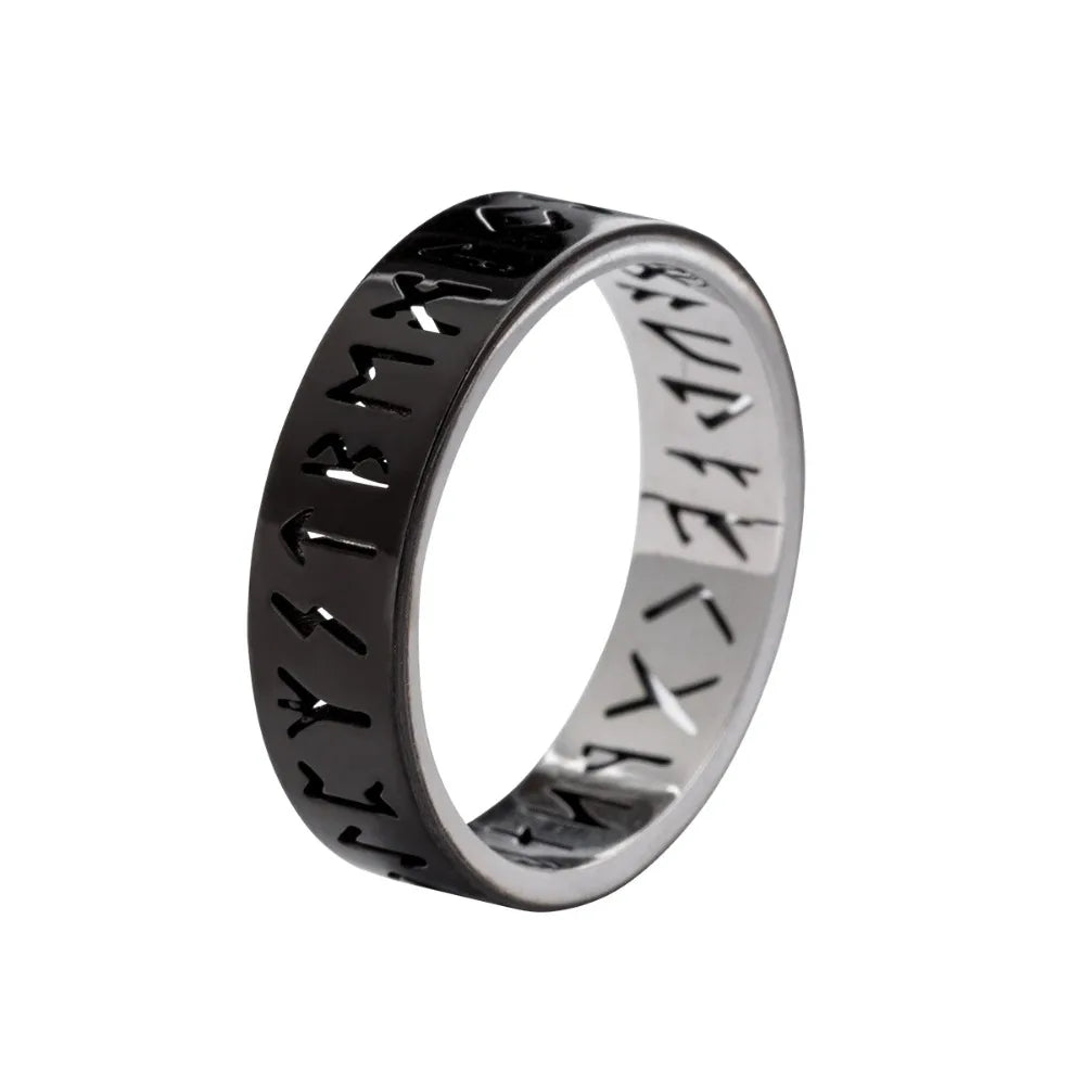 Vintage 6mm Out Odin Norse Viking Amulet Rune Rings for Men Words Ring Wedding Jewelry Valentine's Gifts - black / 8