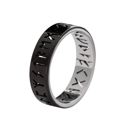 Vintage 6mm Out Odin Norse Viking Amulet Rune Rings for Men Words Ring Wedding Jewelry Valentine's Gifts - black / 8