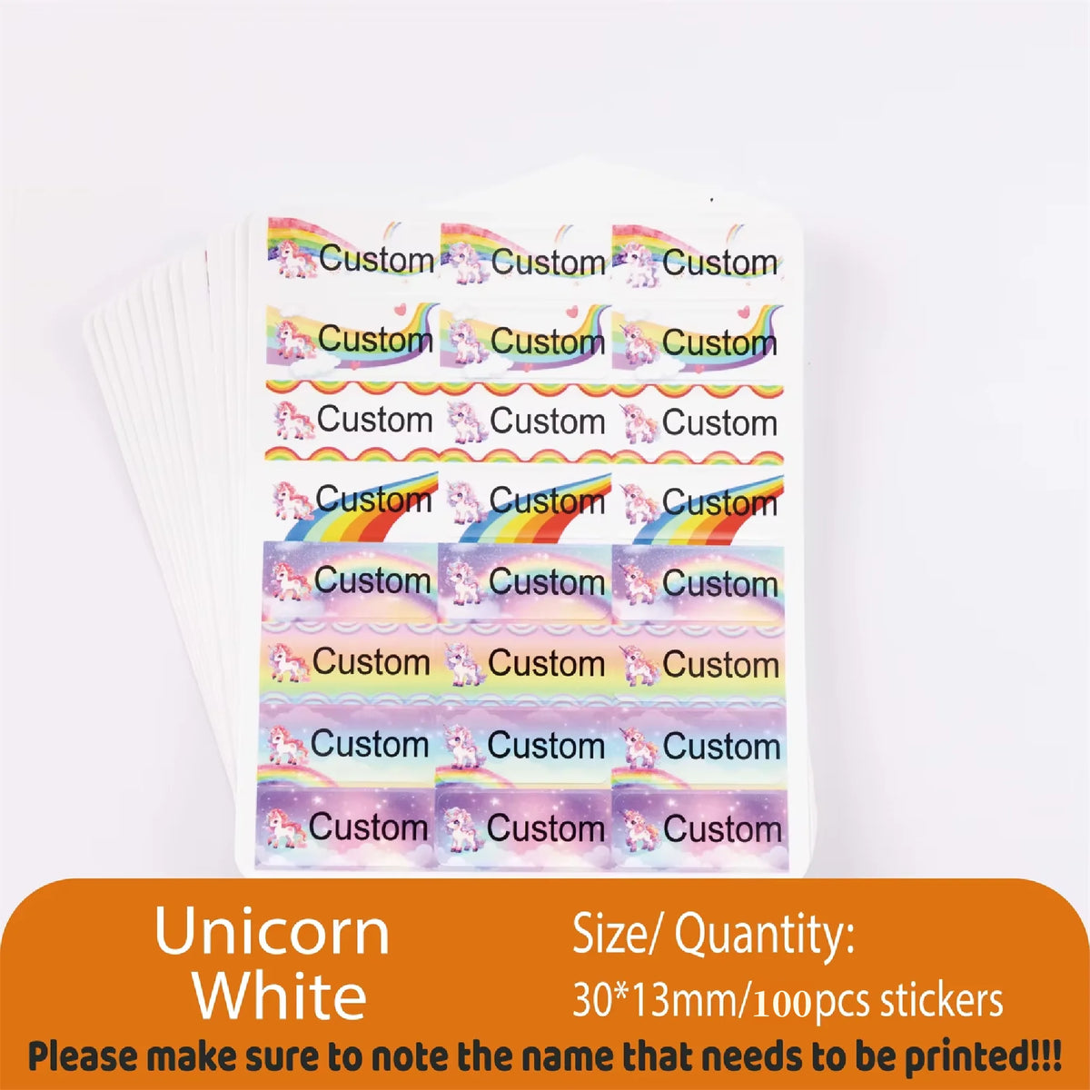 Custom Kawaii Name Tag Sticker Waterproof Stickers Decals Personalized Label for Children School Stationery Bottle - Unicorn-