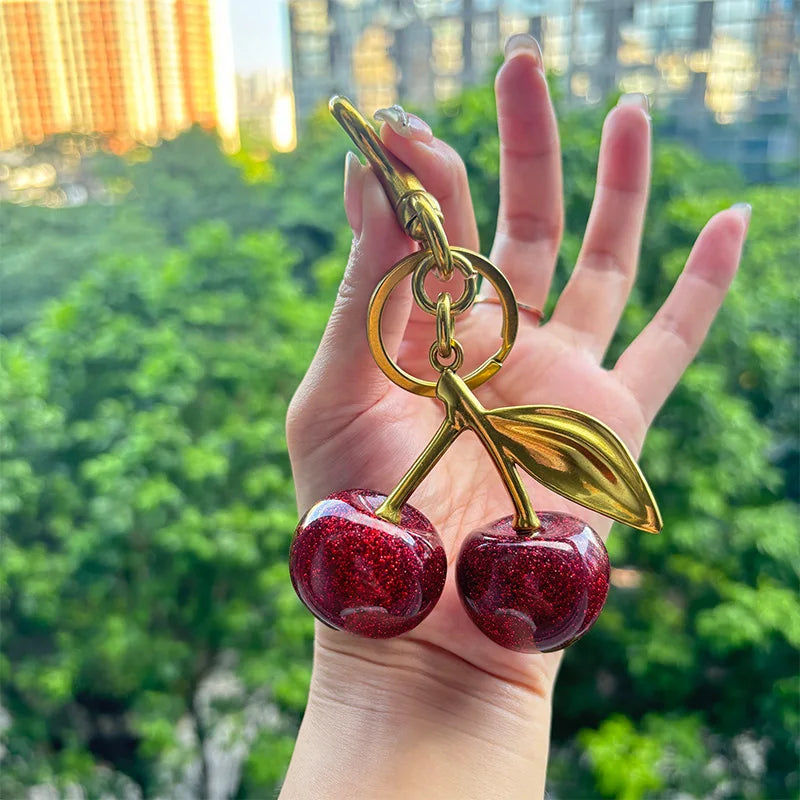 Cherry Charm Handbag Pendant Keychain for Women's Exquisite Internet-famous Crystal Cherry Bag Accessories High-Grade Pendant
