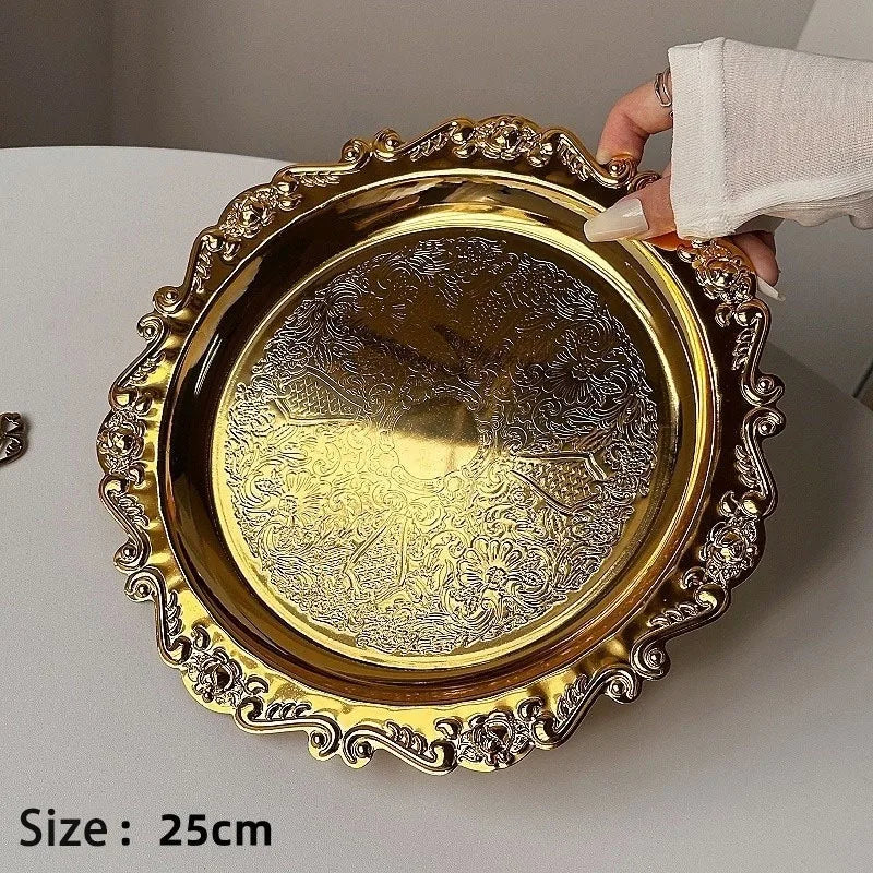 Retro Luxury Silver Plated Plates Cake Dessert Tray High Tea Snack Fruit Dish Jewelry Storage Tabletop Decor Home Hotel Suppl