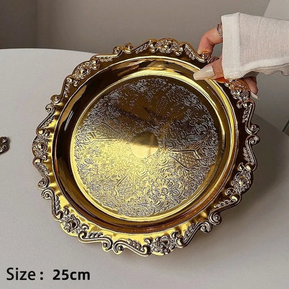 Retro Luxury Silver Plated Plates Cake Dessert Tray High Tea Snack Fruit Dish Jewelry Storage Tabletop Decor Home Hotel Suppl