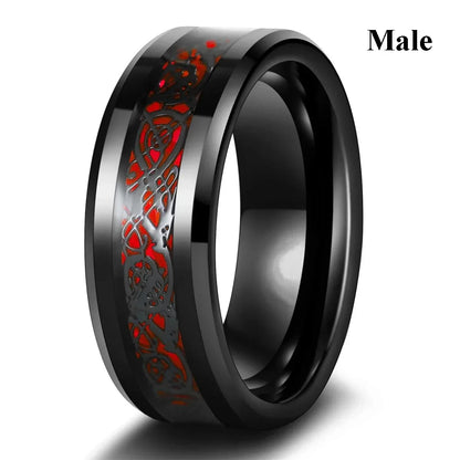 Charm Couple Rings Romantic Women Red Rhinestones Rings Set Trendy Men Stainless Steel Celtic Dragon Rings Wedding Band Jewel
