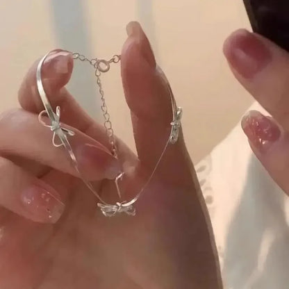 LATS Fashion Sweet Bow Bracelets for Women Girls Sparkling Delicate Ribbon Bowknot Snake Bones Chain Bracelet Party Jewelry G