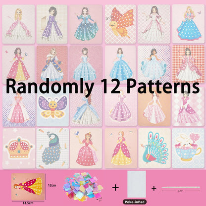 3-12pcs Sticker Cards Fabric Art Craze Poke Caft Toys Creative Puzzle Puncture Painting Poking Princess Dressing Game Childre