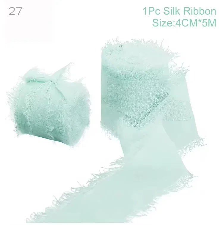 5m/Roll Frayed Silk Ribbon Edged Wrinkle Chiffon Handmade Ripped Wedding Party Flower Bouquet Gift Packing Decorations DIY Cr