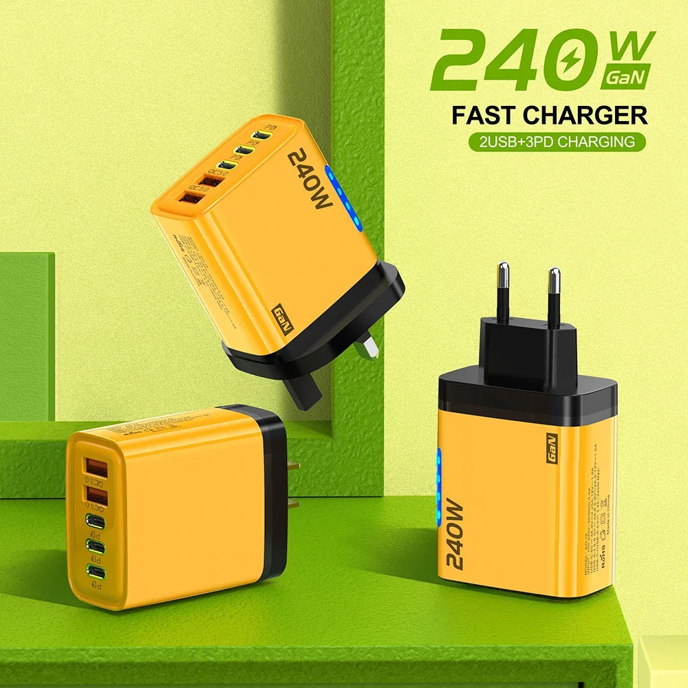 5 Ports USB C PD Charger Quick Charge 3.0 Type C USB Phone Chargers Fast Charging Adapter For iPhone 16 15 Samsung Xiaomi Hua