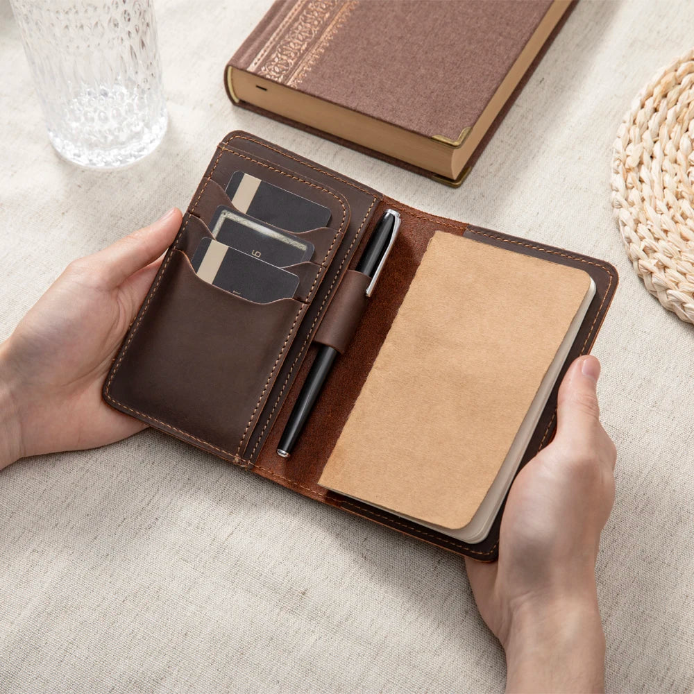 Journal Cover for Field Notes Leather Multifunctional Organizer with Pen Loop, Business Card Holder, for 3.5" x 5.5" Pocket N