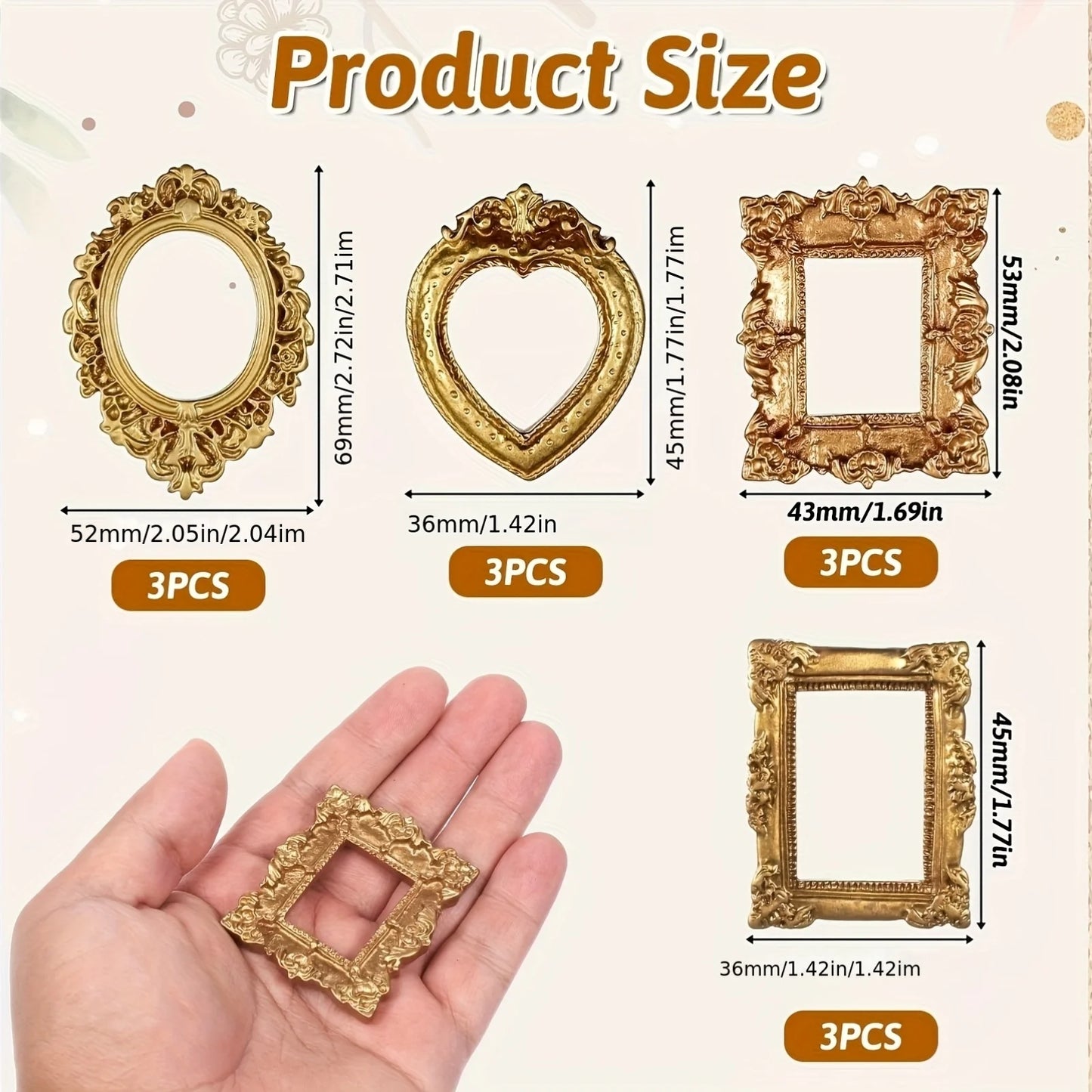 12pcs Vintage Mini Picture Frames Elegant Golden Tone Baroque Resin Wall Mounted Display Cases Wedding Christmas Home Decor