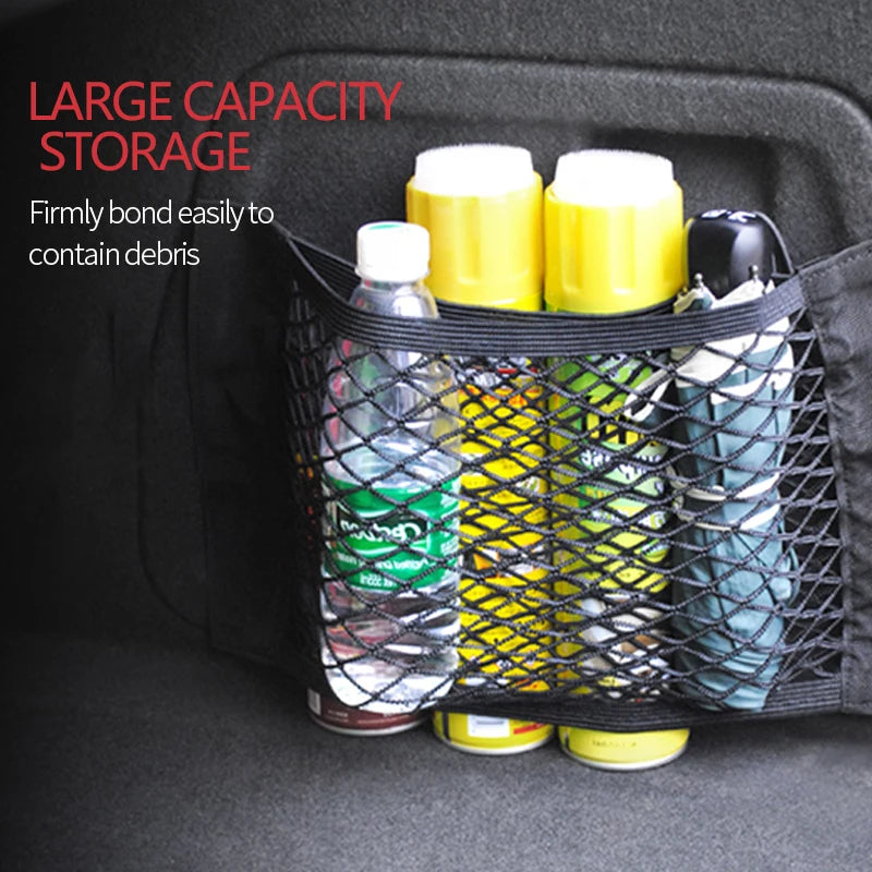 Car Trunk Mesh Organizer Car Tail Storage Net Seat Back Pocket Universal Trunk Bag Auto Magic Tape Network Interior Accessori