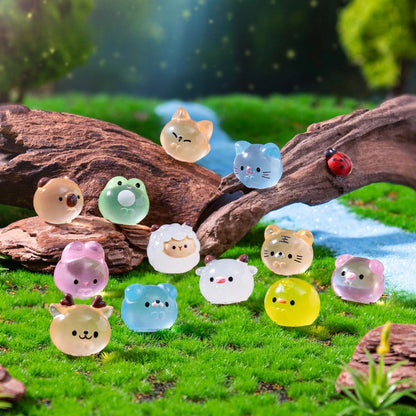 12/24/48pcs Luminous Mini Resin Animal Frog Tiger Figurine Glow in The Dark Miniature Figures Ornament Fairy Garden Accessori