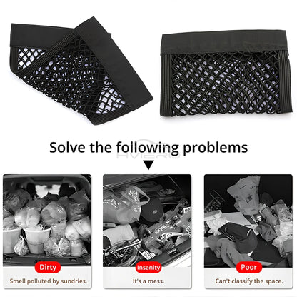1X Car Back Rear Trunk Organizer Net Mesh Seat Elastic String Magic Sticker Universal Storage Bag Pocket Auto Put Paper Stowi