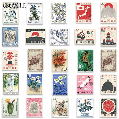 10/30/50PCS Cartoon Retro Art Stamps Stickers Japanese Style DIY Travel Luggage Guitar Fridge Laptop Graffiti Sticker Kid Dec