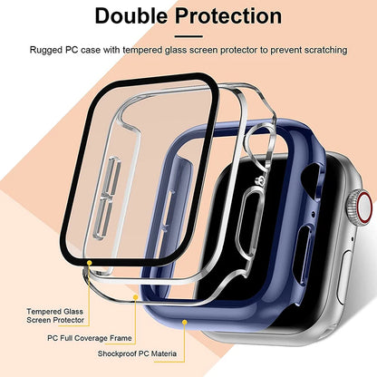 Tempered Glass+cover For Apple Watch Accessories 45mm 41mm 44mm 40mm 42mm Screen Protector Apple watch Case serie 9 4 5 6 SE 