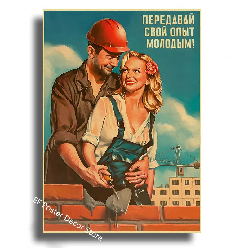 Vintage Stalin USSR CCCP Poster Poster Aesthetic Prints and Posters Wall Art Retro Painting Home Room Cafe Club Dorm Wall Dec