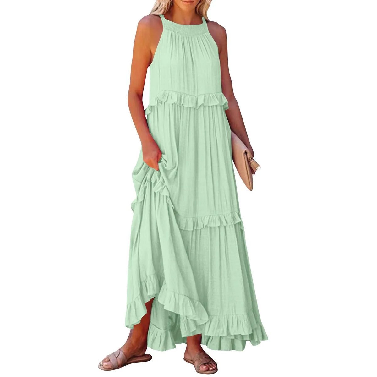 Lotus leaf edge dresses for women - Mint / XXL