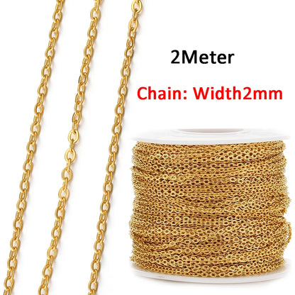 No Fade 2Meters Stainless Steel Chains for Jewelry Making DIY Necklace Bracelet Accessories Gold Chain Lips Beads Beaded Chai