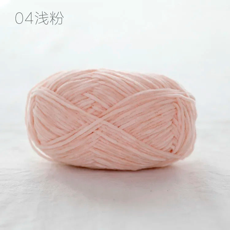 Pear Lustre Chenille Yarn 148Meters/Skein 2mm Thin Pleuche Wool Rope for Hand Crochet Dolls Shoes Materials - 04 light powder