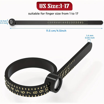 Ring Sizer with Magnifier - US/UK/EU/HK Jewelry Measuring Ruler for Finger Size Ring Size Measuring Tool