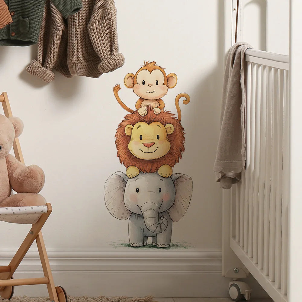 Cute Forest Animals Wall Stickers for Kids Rooms Children Boys Girls Baby Room Decoration Nursery Wallpaper Vinyl Elephant Li