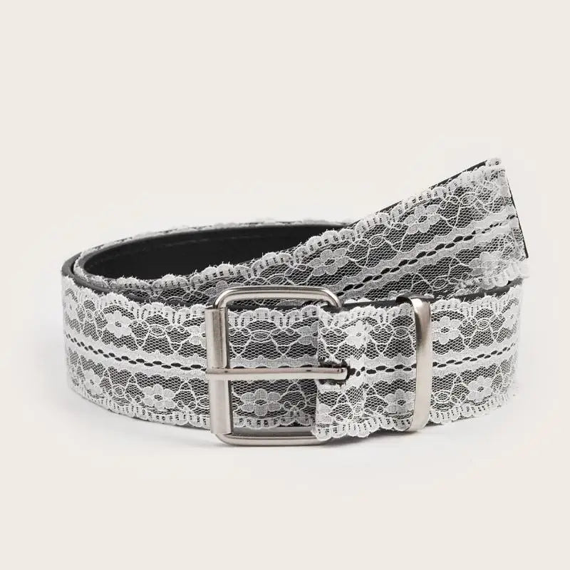 Beautiful White Floral Lace Waist Belt; Adjustable All-match Fashion Accent for Women; Casual Waist Strap Decor Accessory Gif