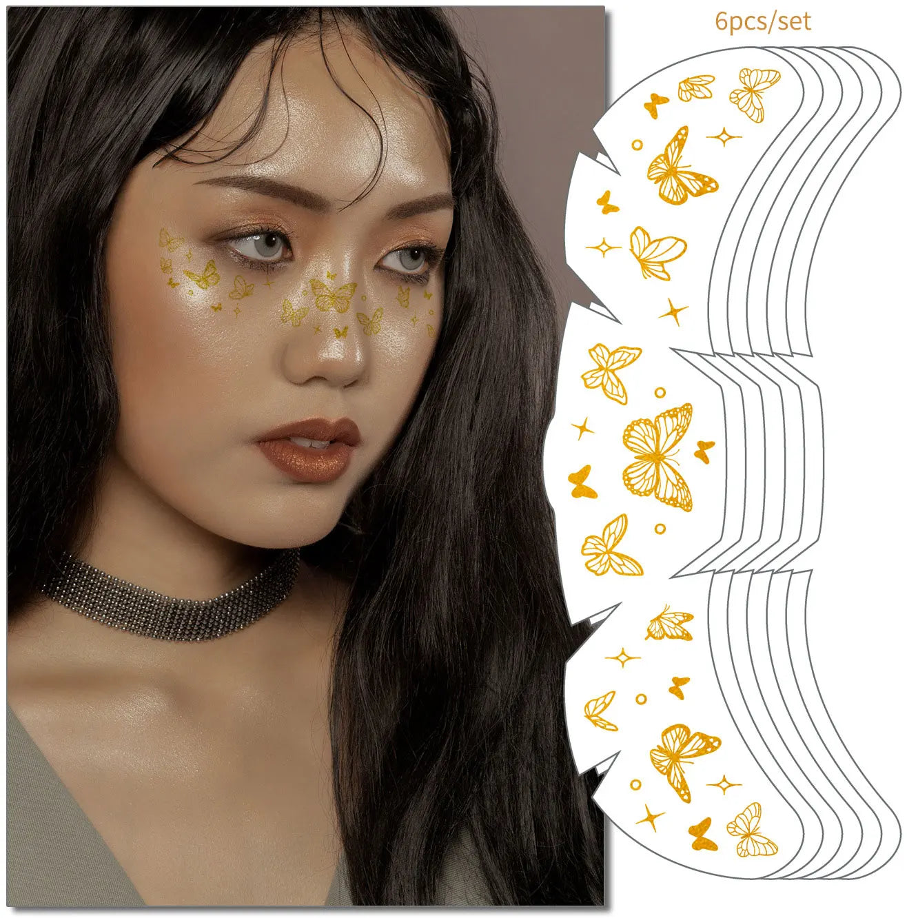 6pcs Freckle Tattoo Stickers Gold Silver Metallic Temporary Tattoo Stickers For Women Glitter Face Decals for Music Festival 