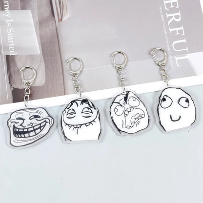 Creative Troll Face Keychains No Me Gusta Rage Forever Alone Acrylic Pendant Key Chain Backpack Car Ornament Comic Fans Gift