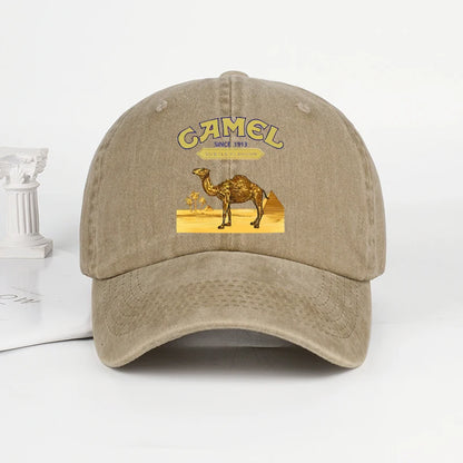Vintage “Camel” Desert Scene Print Washed Baseball Cap - Adjustable Unisex Vintage Cap for Outdoor Hiking and Mountaineering 